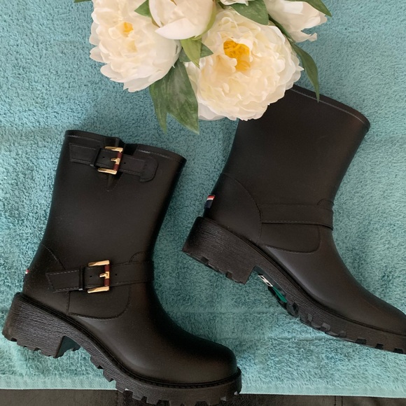 Tommy Hilfiger Dew Moto Buckle Black Boots - Picture 3 of 12